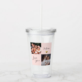 Foto collage present "älskar dig Mamma" rosa Take Away Mugg