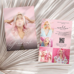 Foto Collage QR-kod Blush Rosa Examenfest Inbjudningar