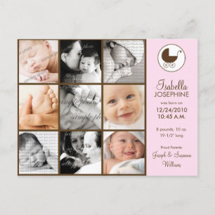 Foto Collage Rosa Baby Födelse Annonsering Meddelande Vykort
