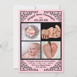 Foto Collage Rosa Spets - Födelse Tillkännagivande Meddelande