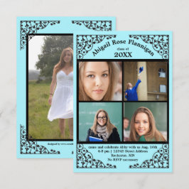 Foto Collage Teal Spets - 3x5 Grad Examensannonse Inbjudningar