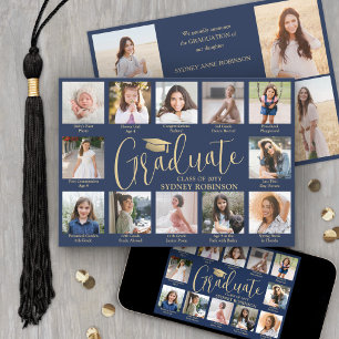 Foto Collage & Texter Marinblå Guld Examen Meddelande