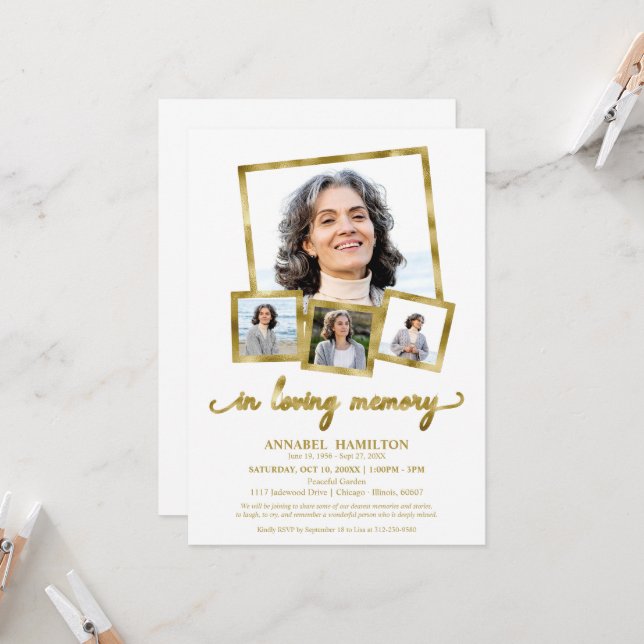 Foto Collage Till Minne Av Livets Firande Inbjudningar (Fram/Back In Situ)