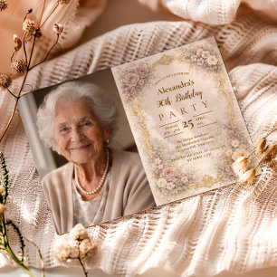 Foto Dammtrosa Barocka Blommor 90-årsdag Inbjudningar