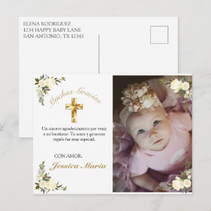 Foto De Bautismo De Cruz De Oro Blommigt Gracias Vykort