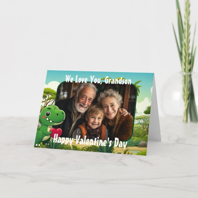 Foto Dinosaur Valentine Day Card for Grandson Kort (Framsida)