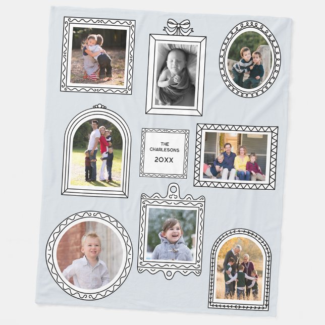 Foto Doodle Ram Modernt Kul Bildvägg Fleecefilt (Fun 8 photo doodle frame picture wall family keepsake fleece blanket)