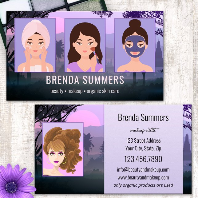 Foto Ekologisk Skönhetsvård Professionell Visitkort (Business card featuring your photos framed by an illustration of nature - beauty - beautician)