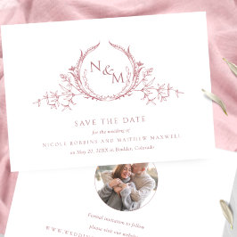Foto, Elegant Dusty Ro Monogram Bröllop Spara Datumet