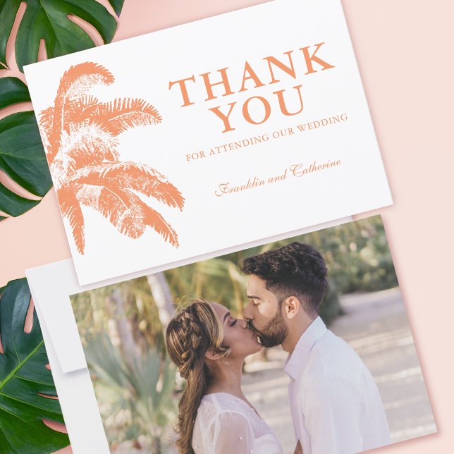 Foto elegant Handflatan Tropical Bröllop Tack Kort (Vintage Boho Tropical Palm Photo Wedding Thank You Card)