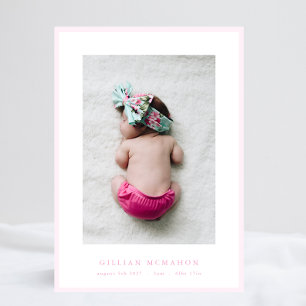foto elegant mjuk rosa ram baby födelse meddelande