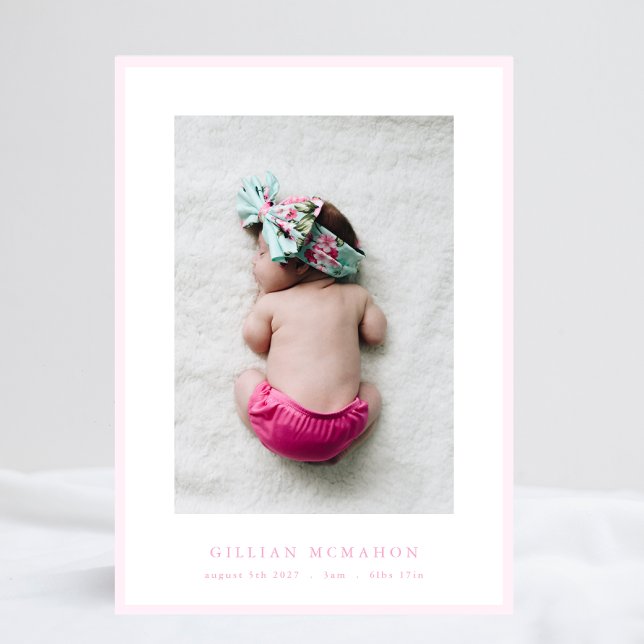 foto elegant mjuk rosa ram baby födelse meddelande (Skapare uppladdad)