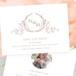 Foto, Elegant Peach Monogram Bröllop Spara Datumet