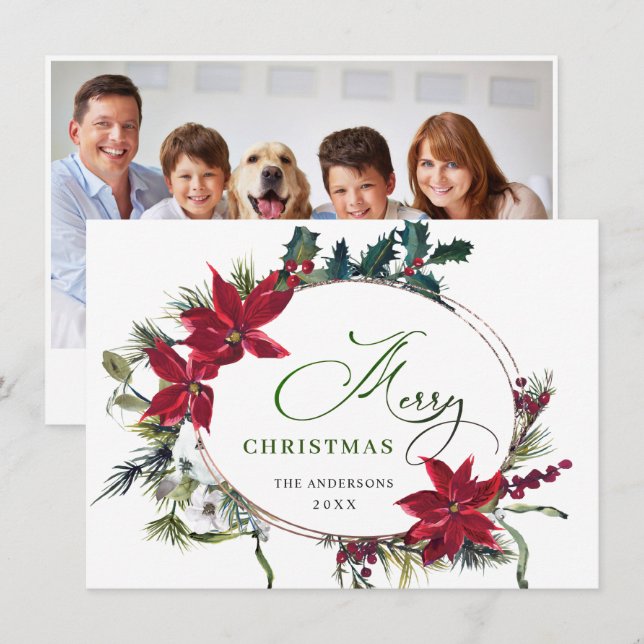 FOTO Elegant Poinsettia Julhälsning Julkort (Fram/baksida)