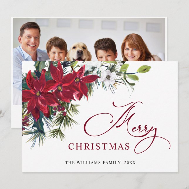 FOTO Elegant Poinsettia Julhälsning Julkort (Fram/baksida)