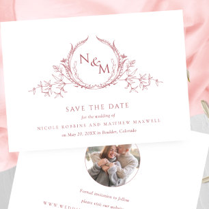 Foto, Elegant Rosa Monogram Bröllop Spara Datumet