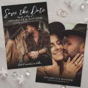 Foto Elegant Script Boho Bröllop Spara Datumet