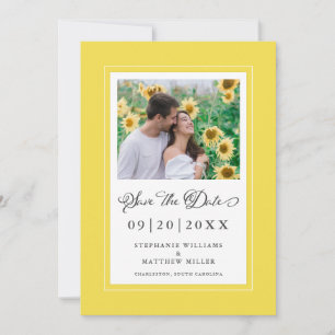 Foto Elegant Script Bröllop Trendig Gul Ram Spara Datumet