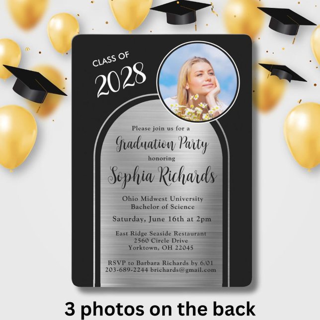 Foto Elegant Svart Silver Examenkalas Inbjudningar (Skapare uppladdad)