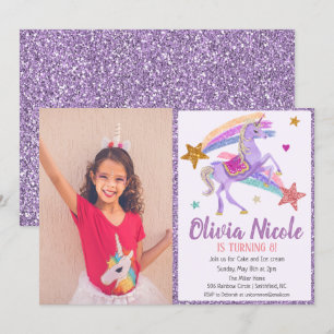 Foto Enhörning Glitter Födelsedagsinbjudan Inbjudningar
