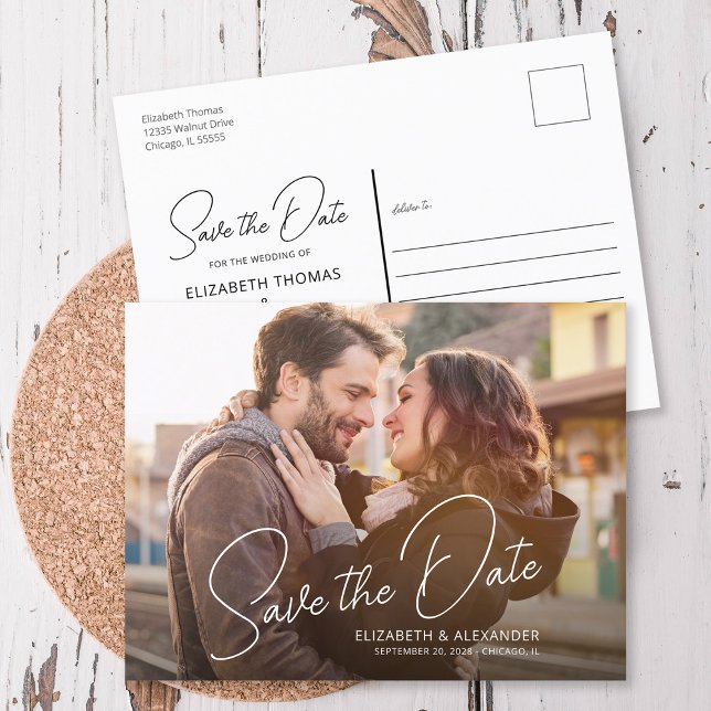 Foto Enkel Elegant Skript AnnonseringsKort Meddelande Vykort (Skapare uppladdad)