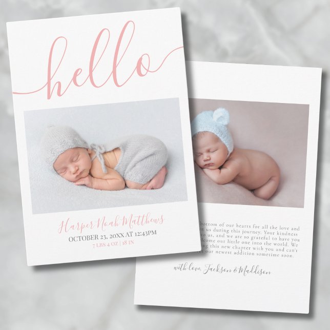 Foto Enkel Födelseannonsering för litet flickebarn Meddelande (Newborn Photo Simple Baby Girl Birth Announcement)