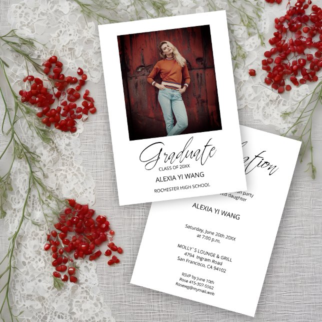 Foto Examen Nyckfull Modern Kalligrafi Examen (Photo Graduate Whimsical Modern Calligraphy Graduate Invitation Card.)