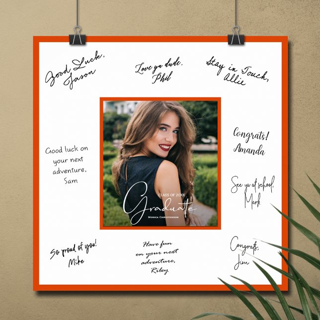 Foto examens autograf orange kant affisch (Graduation autograph photo poster with orange border, INSTANT DOWNLOAD and/or PRINTED)