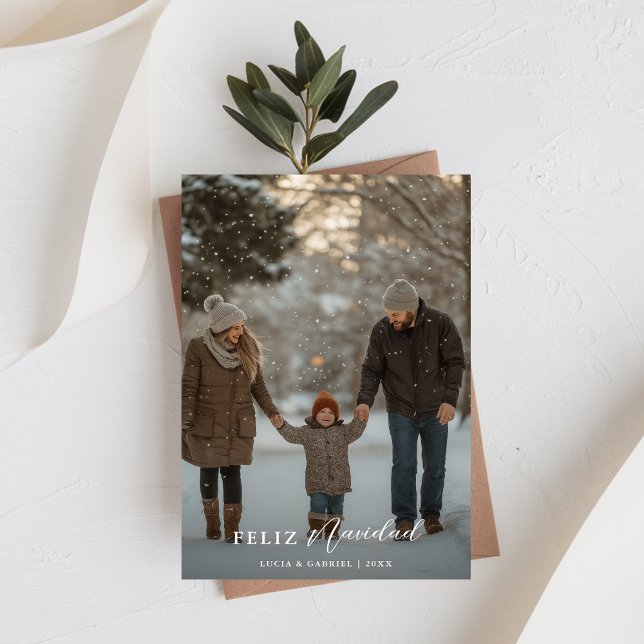 Foto Feliz Navidad jul i Modern Script-familjen Julkort (Skapare uppladdad)