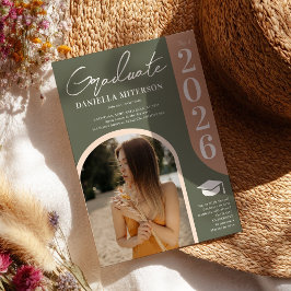 Foto fet 2023-bågsiga grönten rosa studenten inbjudningar