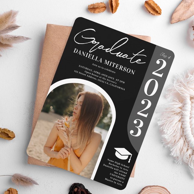 Foto fet 2023-bågsvart studenten inbjudningar (Skapare uppladdad)