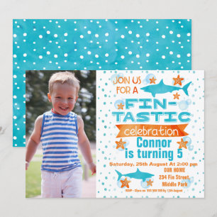 Foto Fin-tastic Shark Birthday-inbjudan Inbjudningar