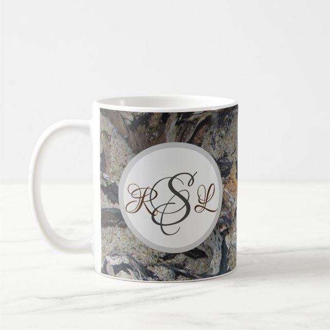 Foto Finare från Driftwood Woodgrain Initial Natur Kaffemugg (Vänster)