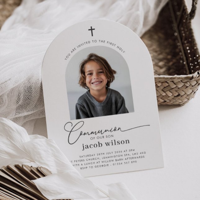 Foto First Communion Boy Arch-inbjudan Inbjudningar (Zazzle Photo First Communion Boy Arch Invitation)
