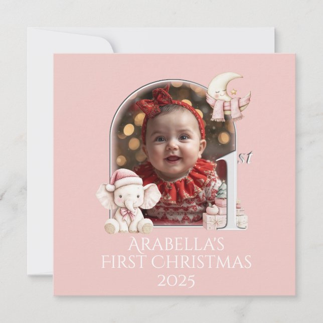 *Foto Flicka 1:a julklappen - platt Helgdag Julkort (Framsida)