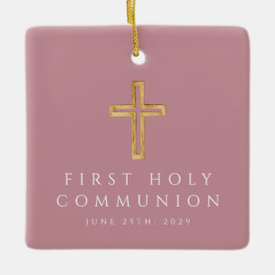 Foto flicka religiös kors rosa första kommunion julgransprydnad keramik