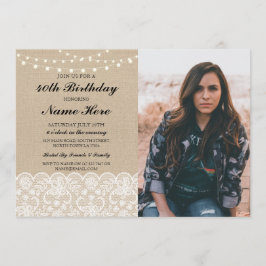 Foto Födelsedagsfest 40:e 50:e Rustic Burlap Snöre Inbjudningar