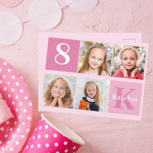 Foto Födelsedagsflicka Snygg Rosa Monogram Chic Vykort