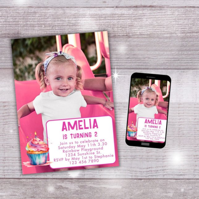 Foto födelsedagsinbjudan flicka rosa cupcakes inbj inbjudningar (Skapare uppladdad)