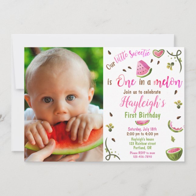 Foto Födelsedagsinbjudan för vattenmelon 1-årsdag Inbjudningar (Framsida)
