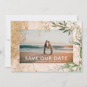 Foto för Abstrakten Golden Modern Eucalyptus Green Spara Datumet