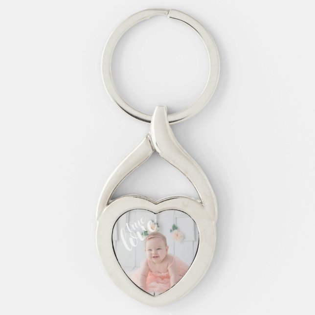 Foto för äkta kärlek Elegant Twisted Heart Silverfärgad Nyckelring (Framsidan)