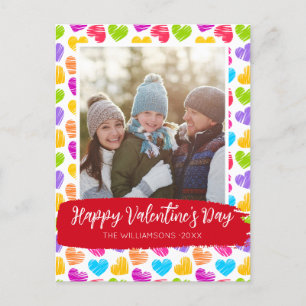 Foto för alla hjärtans dag Modern Vibrant Hearts Helg Vykort