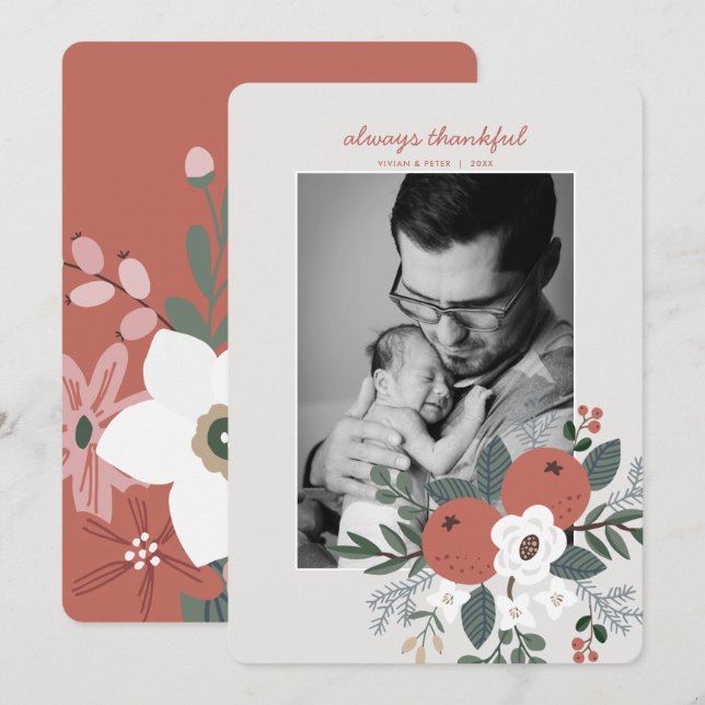 Foto för alltid tacksam Thanksgiving Julkort (Fram/baksida)