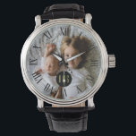 Foto för anpassningsbar-familjen | Monogram | Rome Armbandsur<br><div class="desc">Ladda upp ditt favoritfoto från Instagram, mobil eller din hemdator till den här anpassningsbarna med ett monogram inuti en svart cirkel ram centrerad i mitten. På den yttre kanten är höga romerska siffror höga. ****** Om fotot råkar bli avskuret användor du "redigera den här designen" eller "anpassa den ytterligare" för...</div>