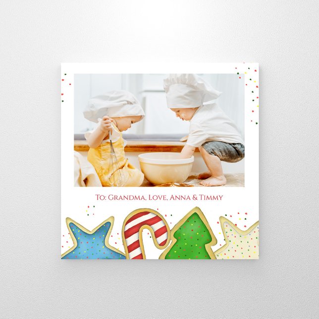 Foto för Anpassningsbarna Cute Jul Cookies-familje (Christmas cookies whimsical cute photo print with watercolor artwork. )