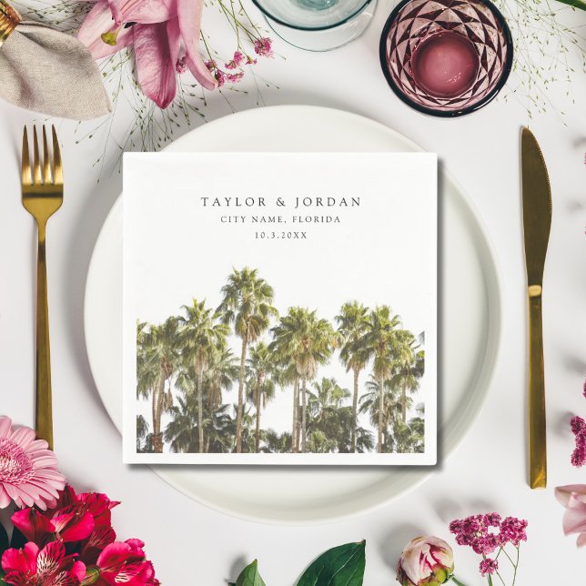 Foto för Anpassningsbarna Florida Bröllop Handflat Pappersservett (Florida Wedding Palm Tree Custom Photo Napkins)