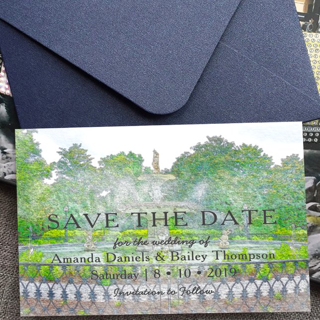 Foto för att spara datumet för Fontän-vattenfärgen Meddelande Vykort (Skapare uppladdad)