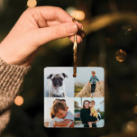 Foto för åtta foto-kvadratfärger, minimalt familje julgransprydnad keramik<br><div class="desc">Enkel,  minimal färgfotokollage för att du ska kunna visning åtta av dina favoritfotominnen i familjen. Lägg till fyra foton längst fram och fyra foton längst bak i dekorationen. Perfekt för att skicka en gåva eller för dig själv.</div>