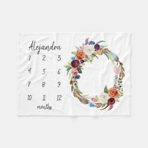 Foto för Autumn Boho Blooms Monogram Baby Mileston Fleecefilt